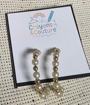 Gold White Beaded Pearl Hoop Drop Earrings Statement Bridal Elegant Retro Casual